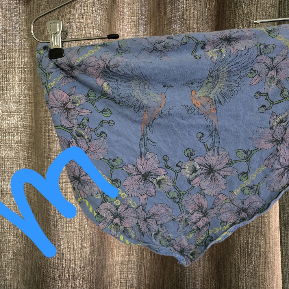 Blue Floral Crop Top with Bird Design